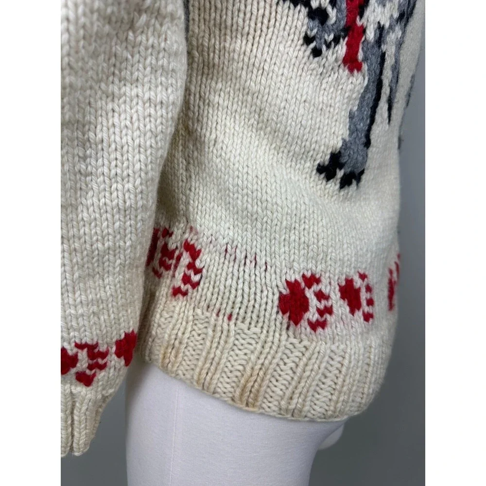 RARE Vintage 1950s Wolf Mary Maxim Cowichan Sweater Wool 100% Large - Picture 9 of 16